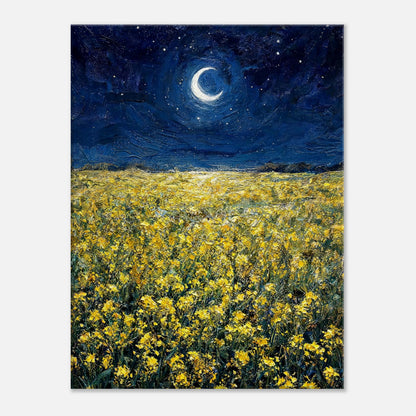 Moonlit Golden Wildflower Field Impressionist Art Print