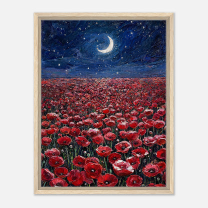 Moonlit Red Poppy Field Impressionist Art Print