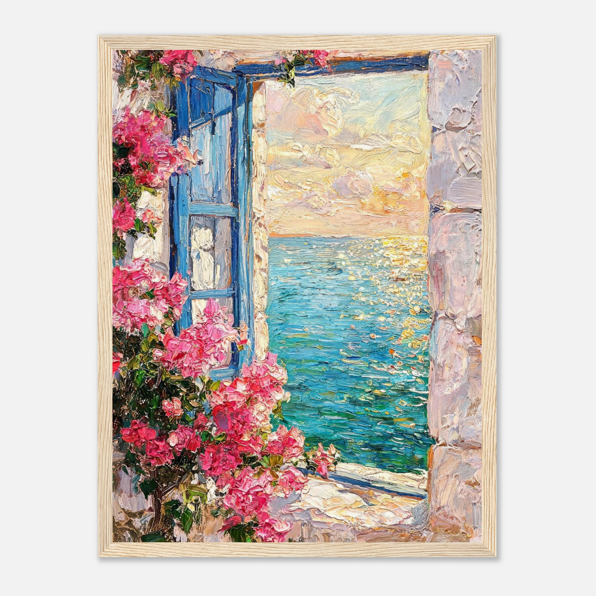 Mediterranean Sea Window Bougainvillea Impressionist Art Print