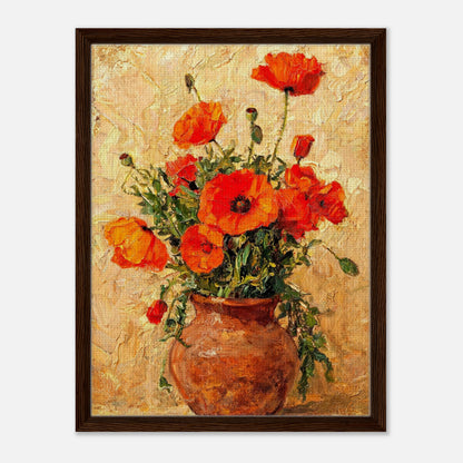 Vibrant Red Poppies in Terracotta Vase Impressionist Art Print