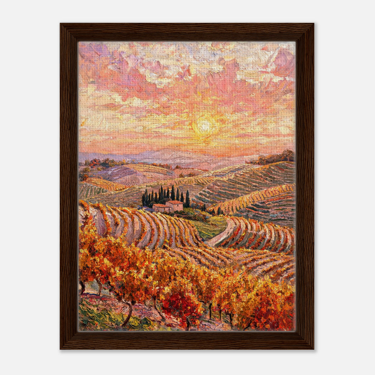 Tuscan Hills Autumn Sunset Vineyard Impressionist Art Print