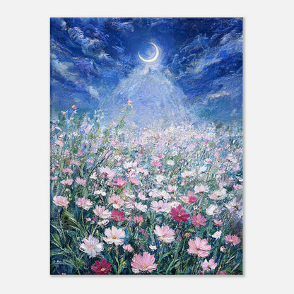 Moonlit Wild Cosmos Field Impressionist Art Print