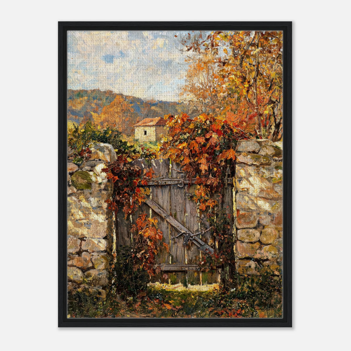 Autumn Garden Gate Cottage Impressionist Art Print