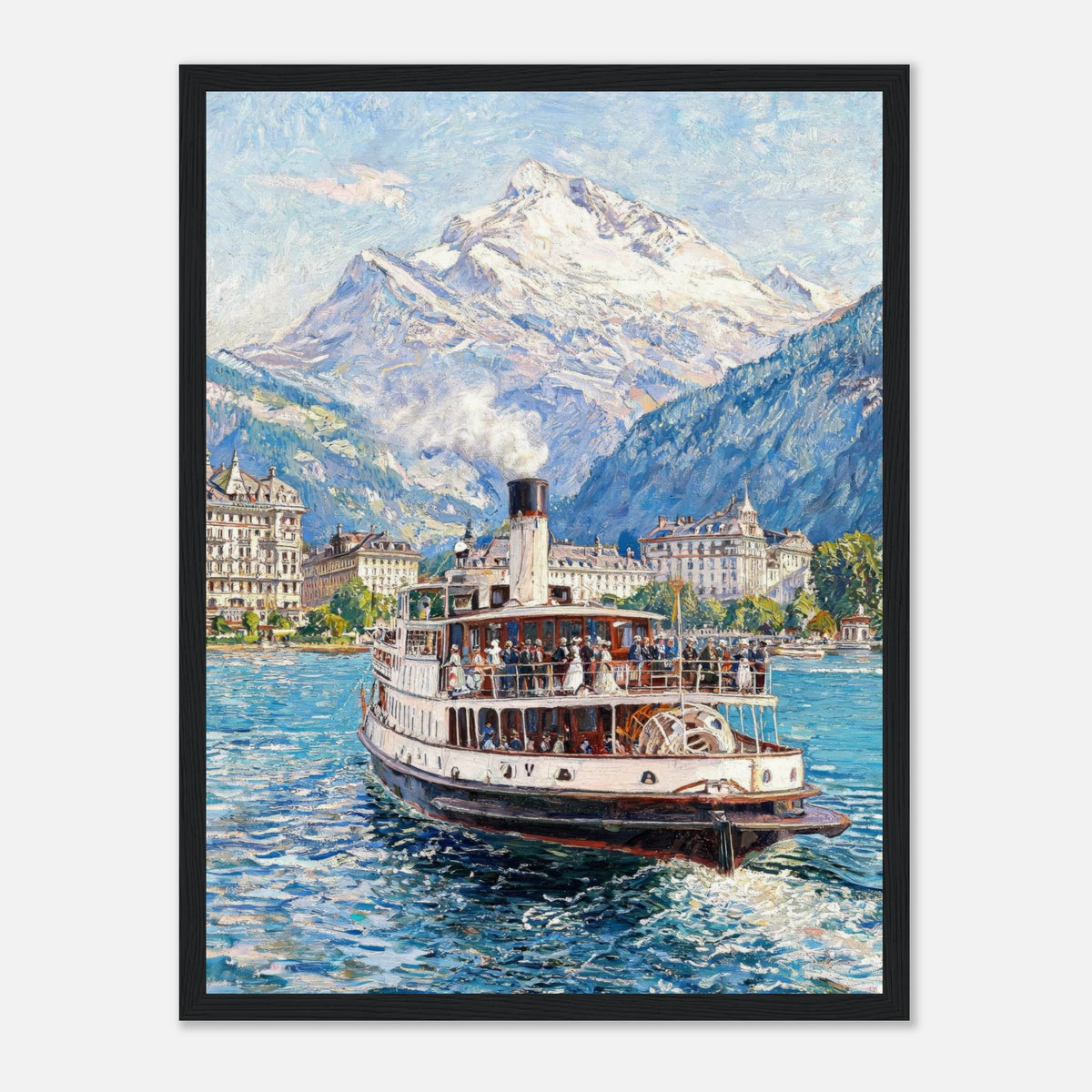 Vintage Steamboat on Alpine Lake Impressionist Art Print