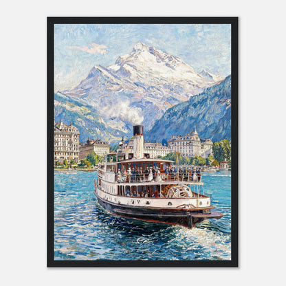 Vintage Steamboat on Alpine Lake Impressionist Art Print