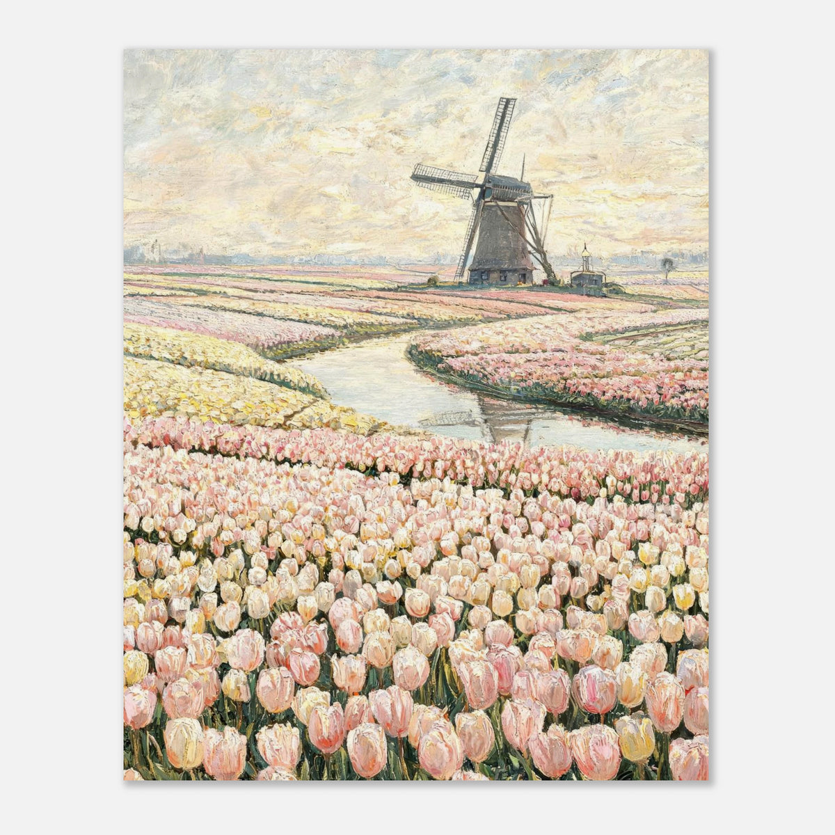 Dutch Tulip Fields & Windmill Impressionist Art Print