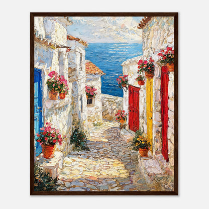 Mediterranean Coastal Village Alley Sea View Impressionist Art Print