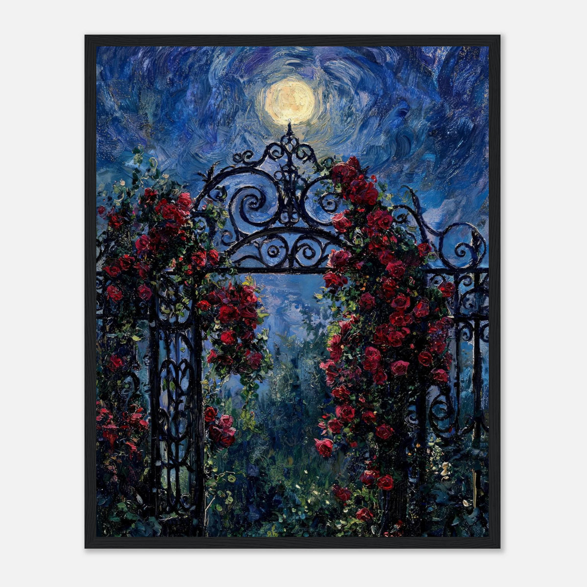 Moonlit Rose Arch Garden Impressionist Art Print