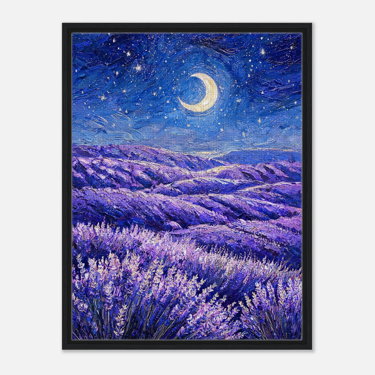 Moonlit Lavender Field at Night Impressionist Art Print