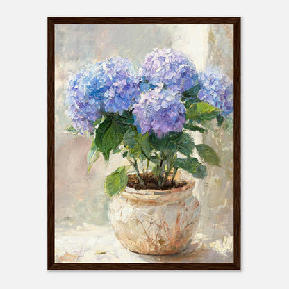 Blue Hydrangeas in Rustic Pot Impressionist Art Print
