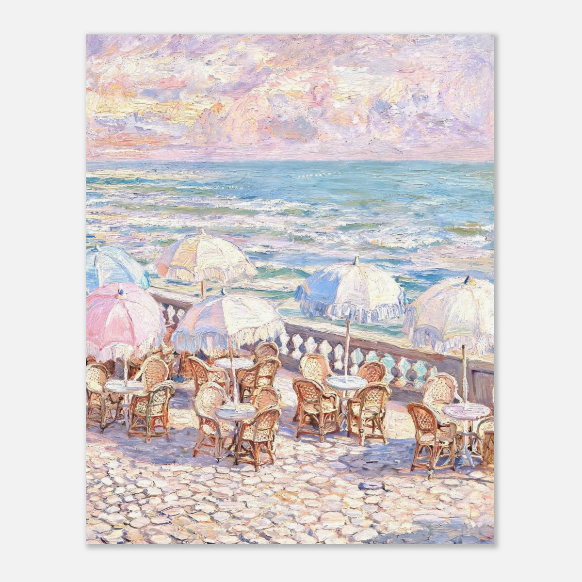Pastel Seaside Cafe Impressionist Art Print
