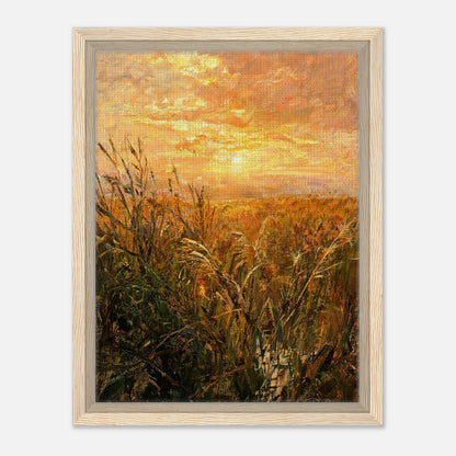 Golden Grass Field at Sunset Impressionist Art Print