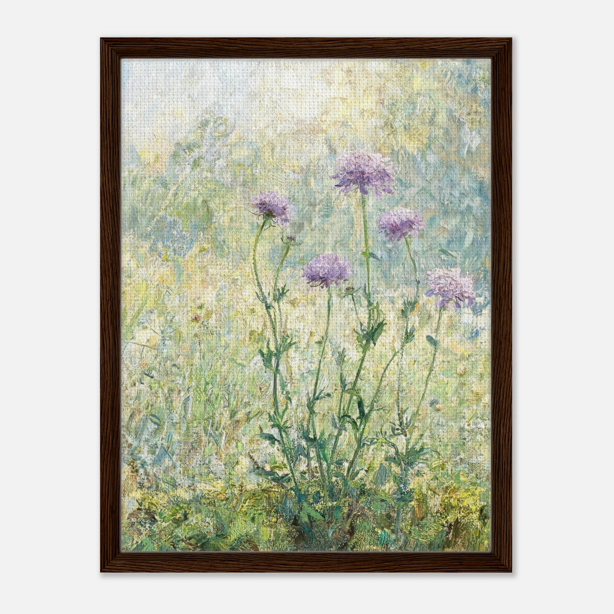 Wild Purple Blossoms in Sunlit Meadow Impressionist Art Print