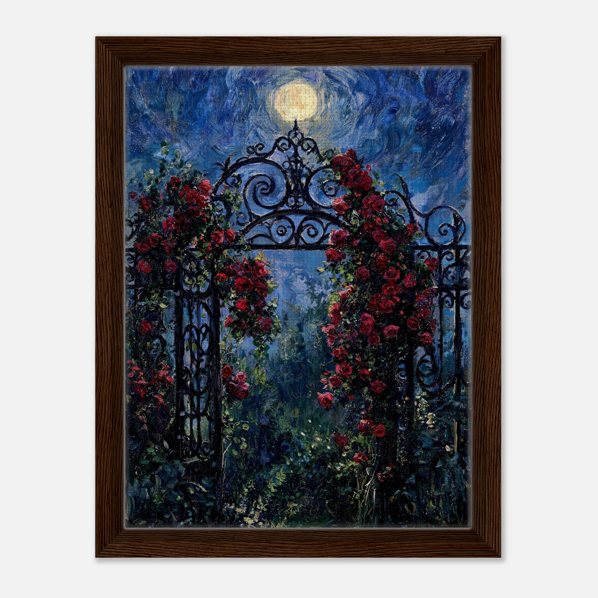 Moonlit Rose Arch Garden Impressionist Art Print