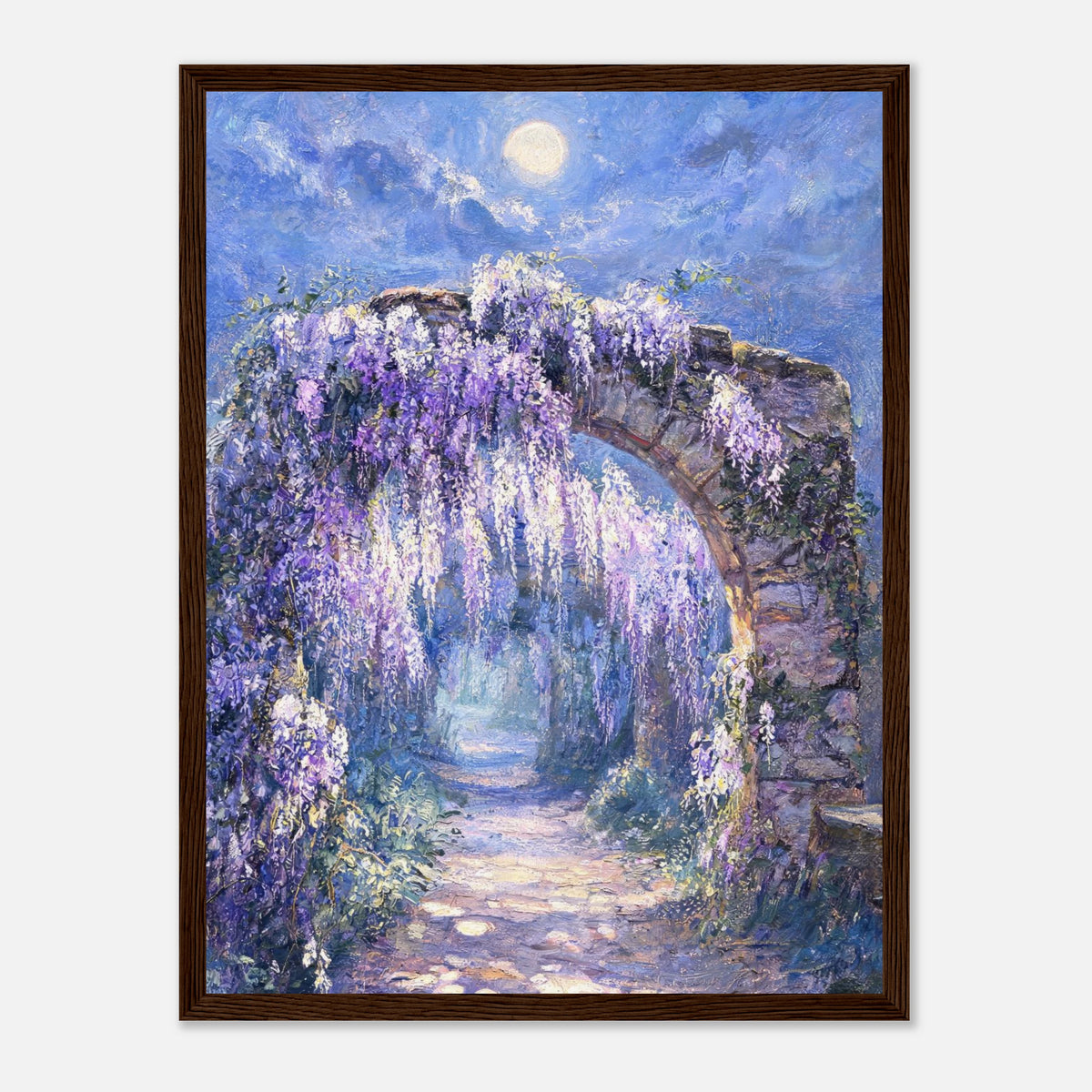 Moonlit Wisteria Stone Arch Impressionist Art Print