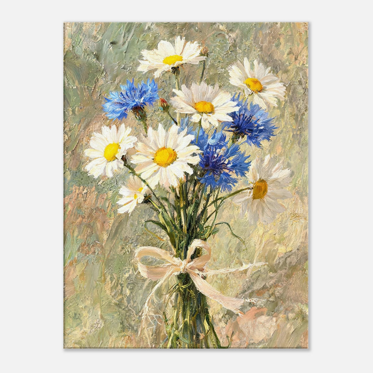 Wild Daisy & Blue Cornflower Bouquet Impressionist Art Print