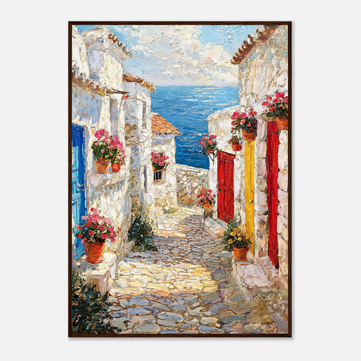 Mediterranean Coastal Village Alley Sea View Impressionist Art Print