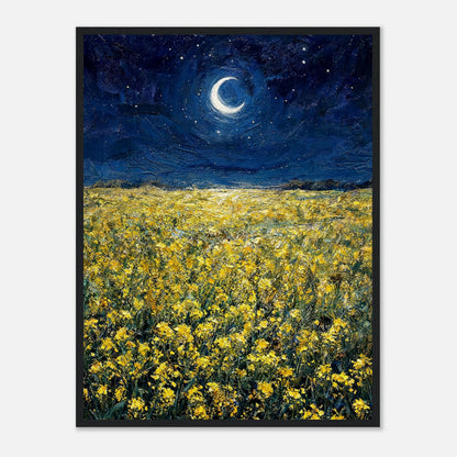 Moonlit Golden Wildflower Field Impressionist Art Print