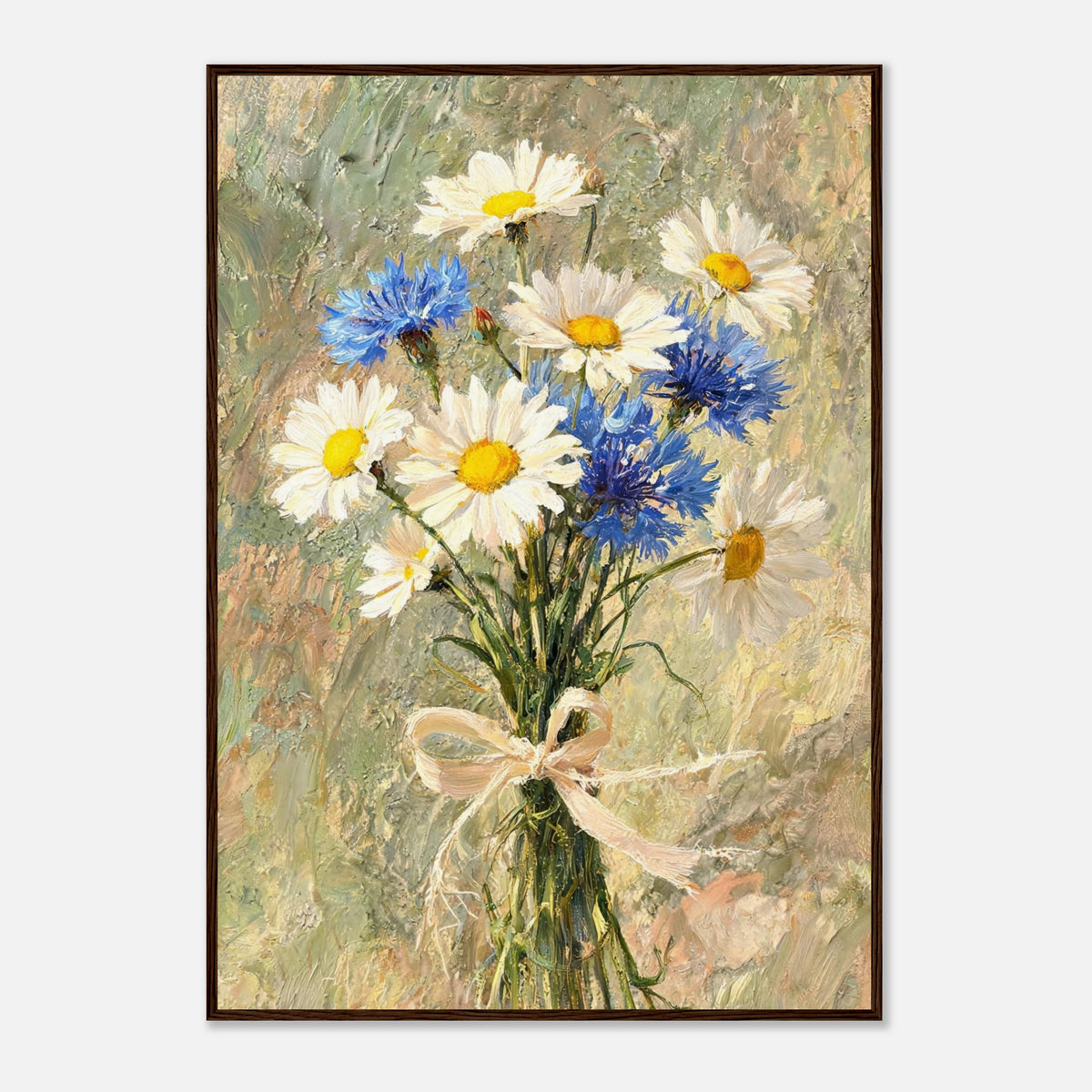 Wild Daisy & Blue Cornflower Bouquet Impressionist Art Print