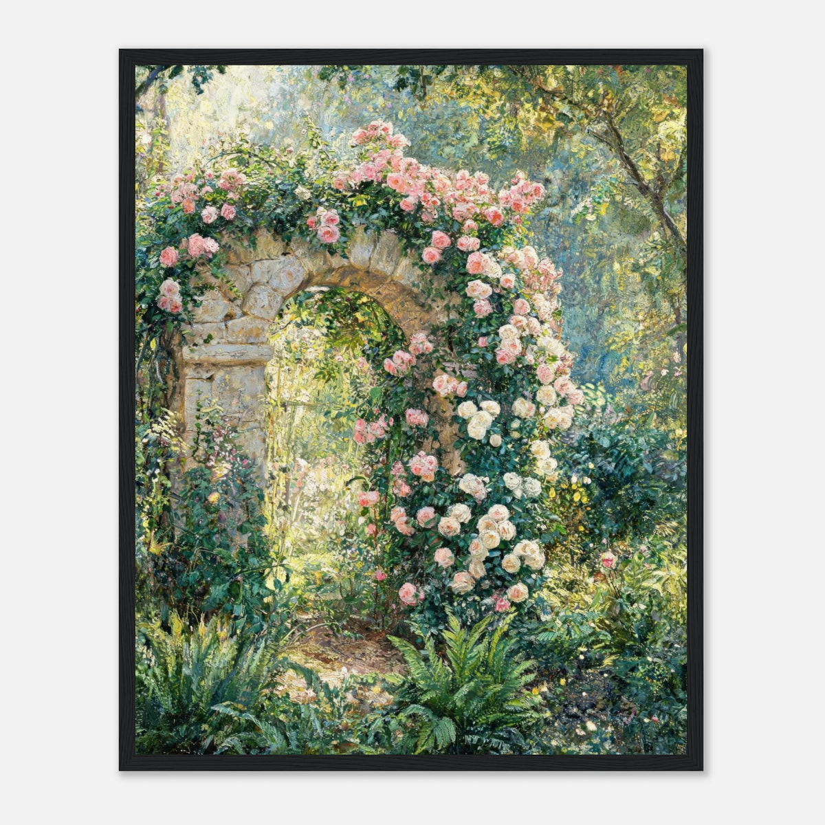 Rose-Covered Stone Arch & Sunlit Garden Impressionist Art Print