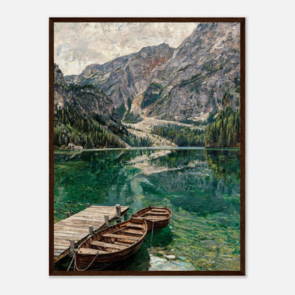 Wooden Boats on Alpine Lake Impressionist Art Print