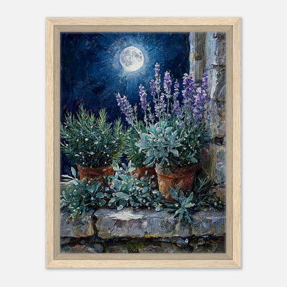 Moonlit Potted Lavender by Stone Window Impressionist Art Print