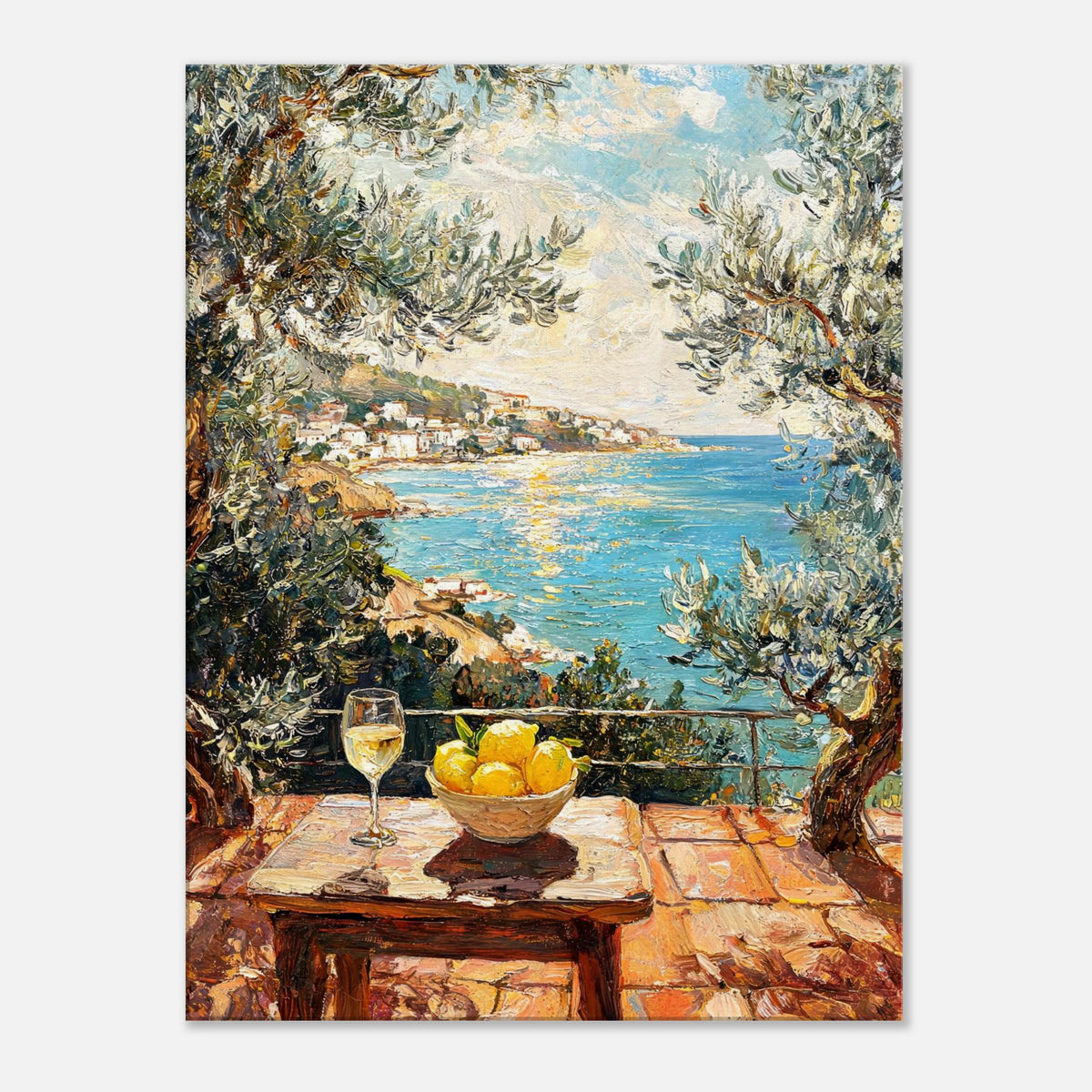 Mediterranean Terrace Lemons Sea View Impressionist Art Print