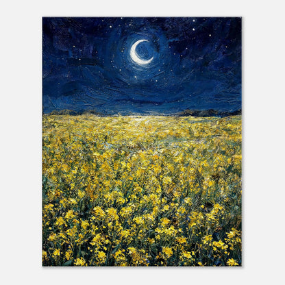 Moonlit Golden Wildflower Field Impressionist Art Print