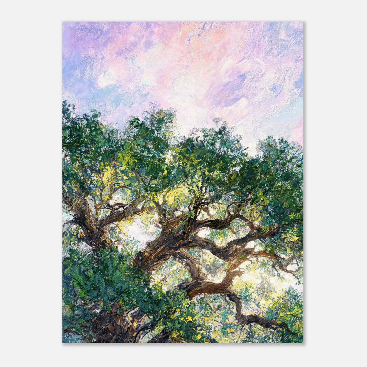 Ancient Tree & Pastel Sky Impressionist Art Print