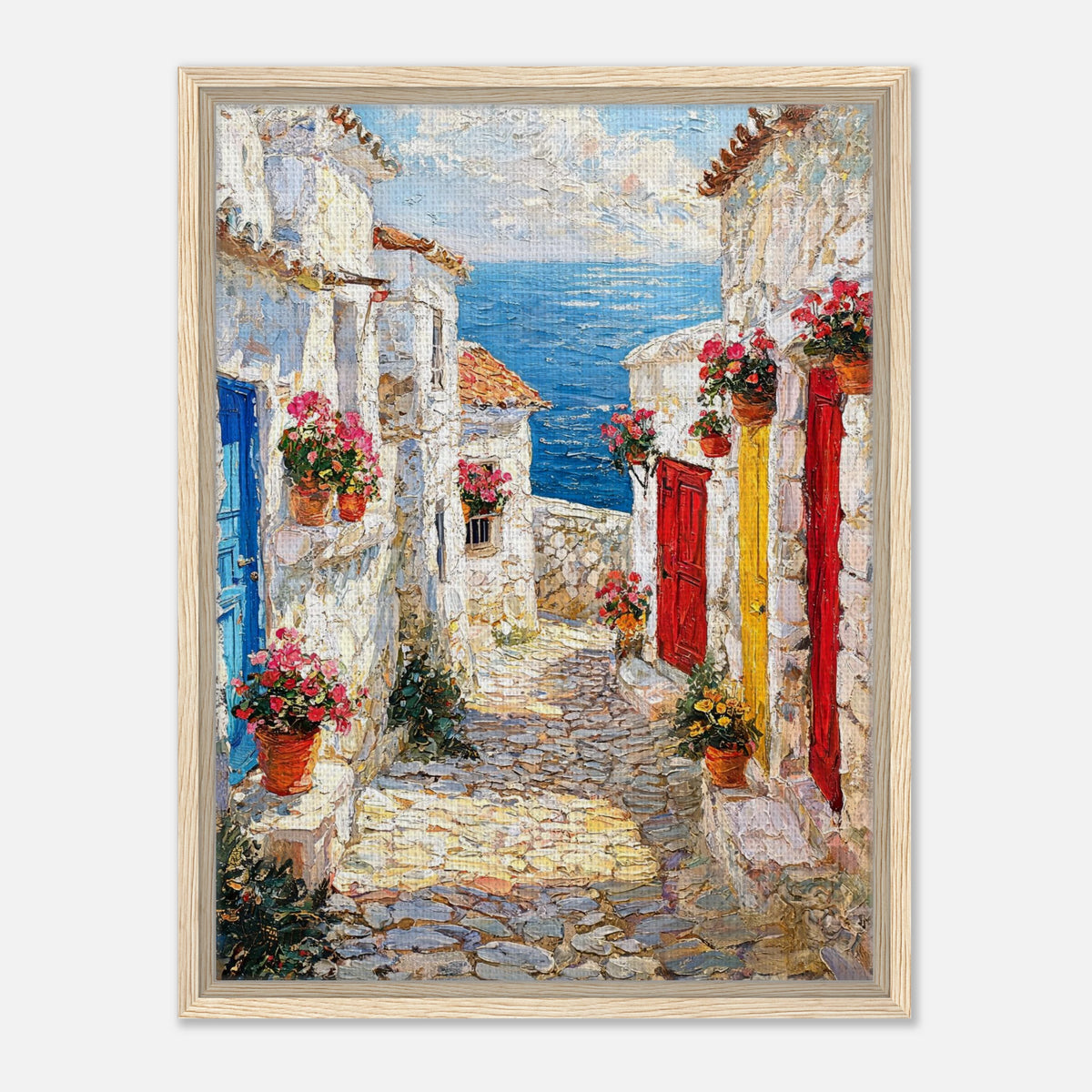 Mediterranean Coastal Village Alley Sea View Impressionist Art Print