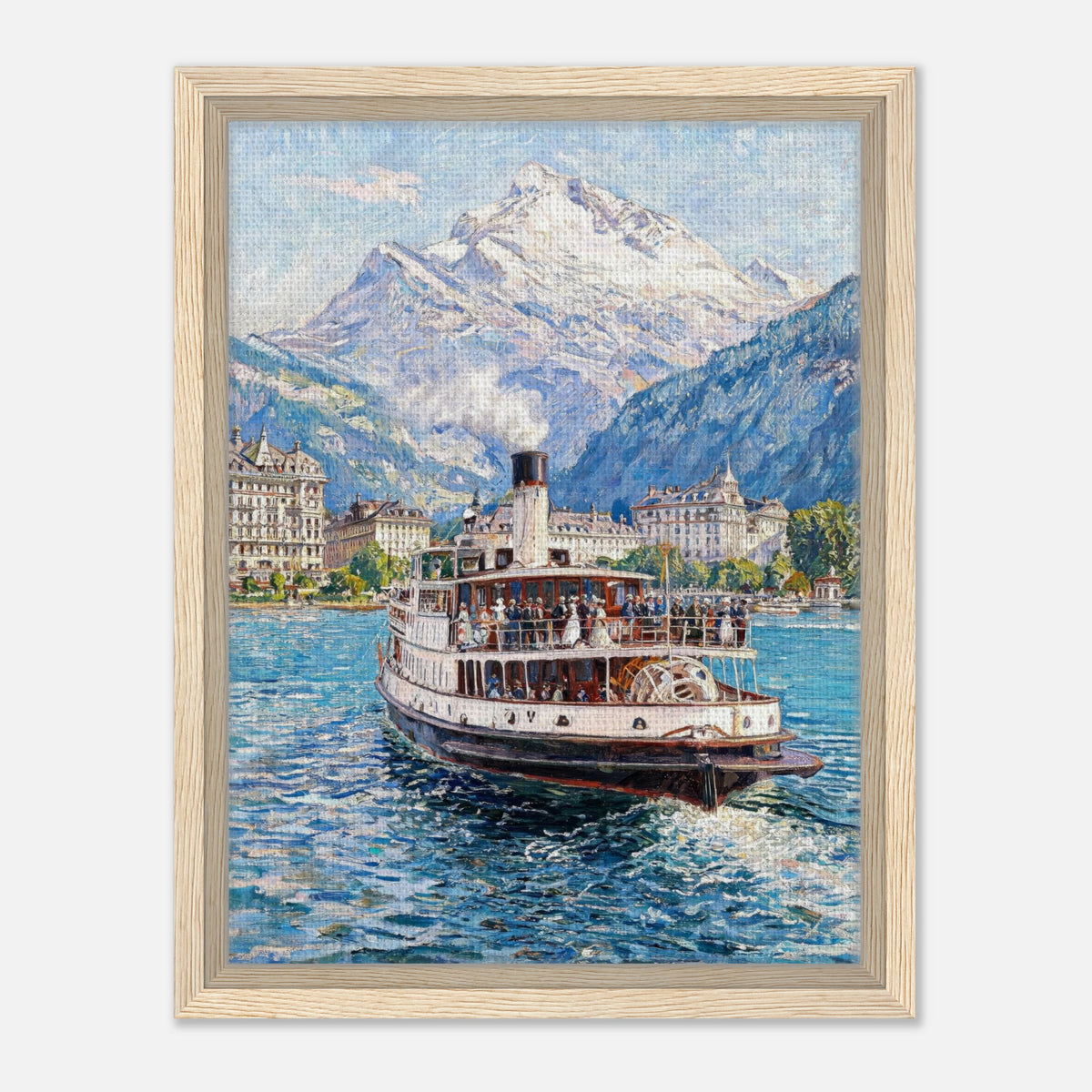 Vintage Steamboat on Alpine Lake Impressionist Art Print