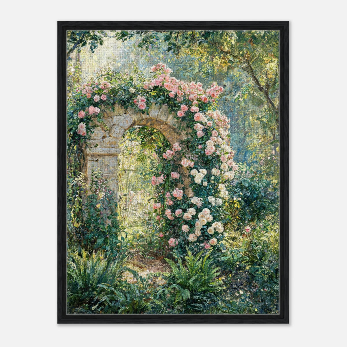 Rose-Covered Stone Arch & Sunlit Garden Impressionist Art Print