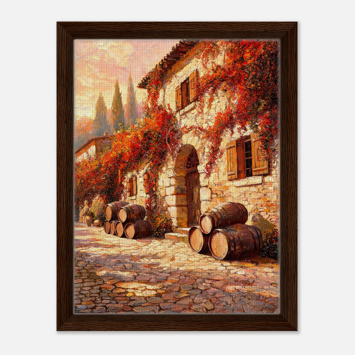 Autumn European Winery Wine Barrels Impressionist Art Print