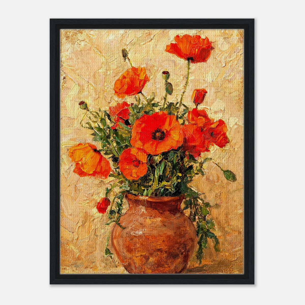 Vibrant Red Poppies in Terracotta Vase Impressionist Art Print