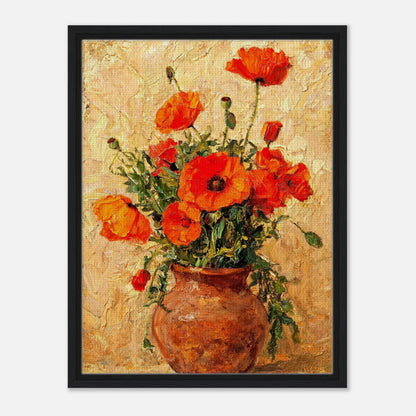Vibrant Red Poppies in Terracotta Vase Impressionist Art Print