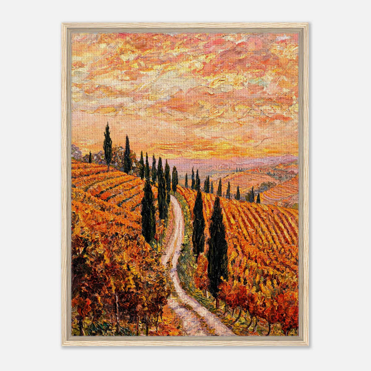 Tuscan Cypress Road Autumn Vineyard Impressionist Art Print