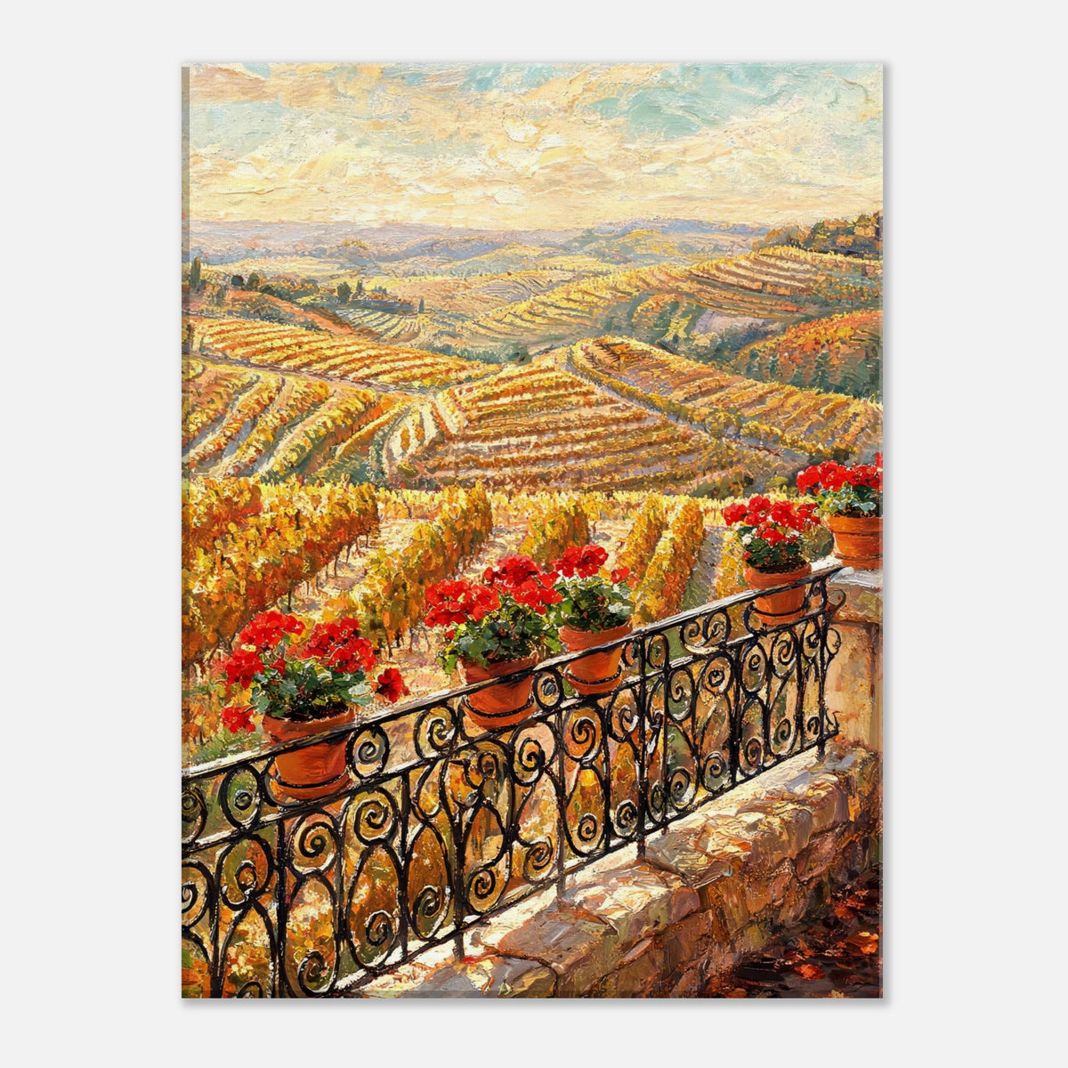 Tuscan Terrace Autumn Vineyard View Impressionist Art Print