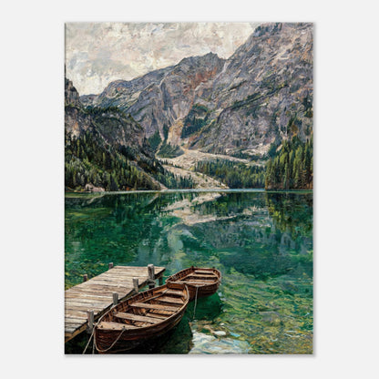 Wooden Boats on Alpine Lake Impressionist Art Print