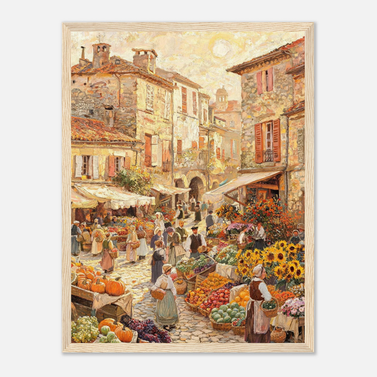 Autumn European Village Market Impressionist Art Print