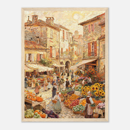 Autumn European Village Market Impressionist Art Print
