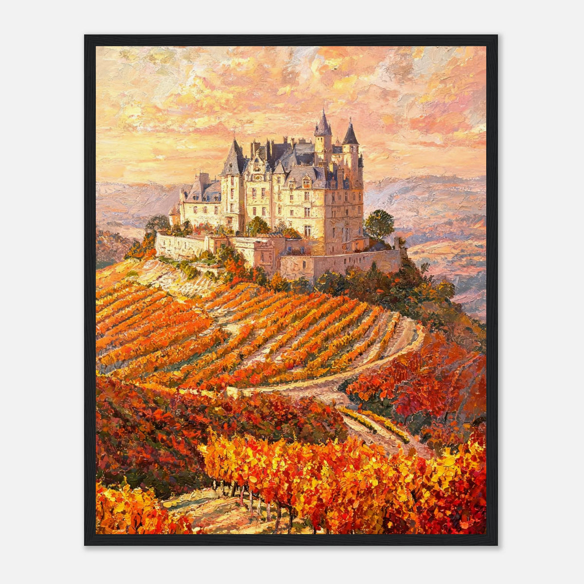 Autumn French Castle Vineyard Impressionist Art Print
