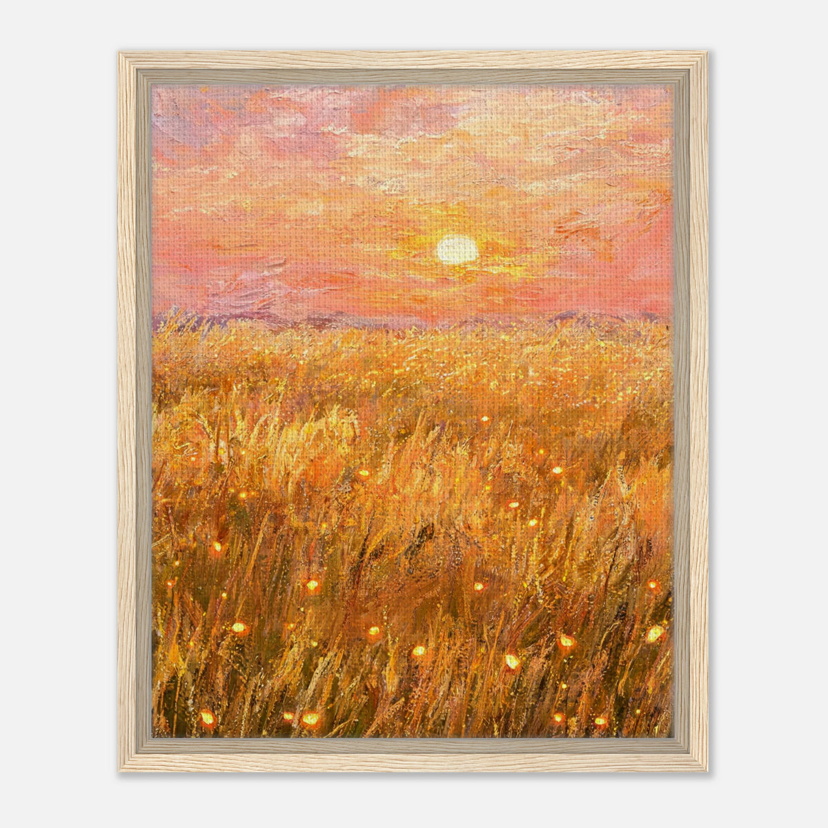 Golden Wheat Field at Sunset Impressionist Art Print