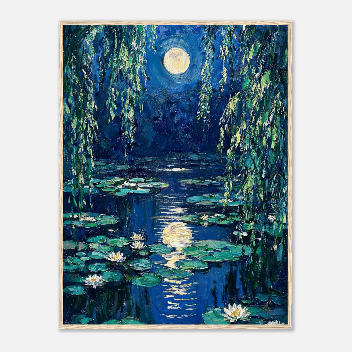 Moonlit Water Lilies Pond Impressionist Art Print