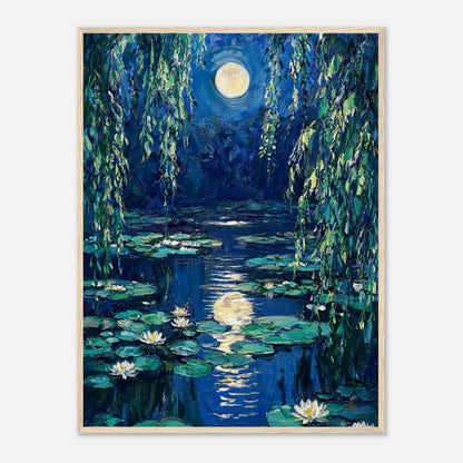 Moonlit Water Lilies Pond Impressionist Art Print