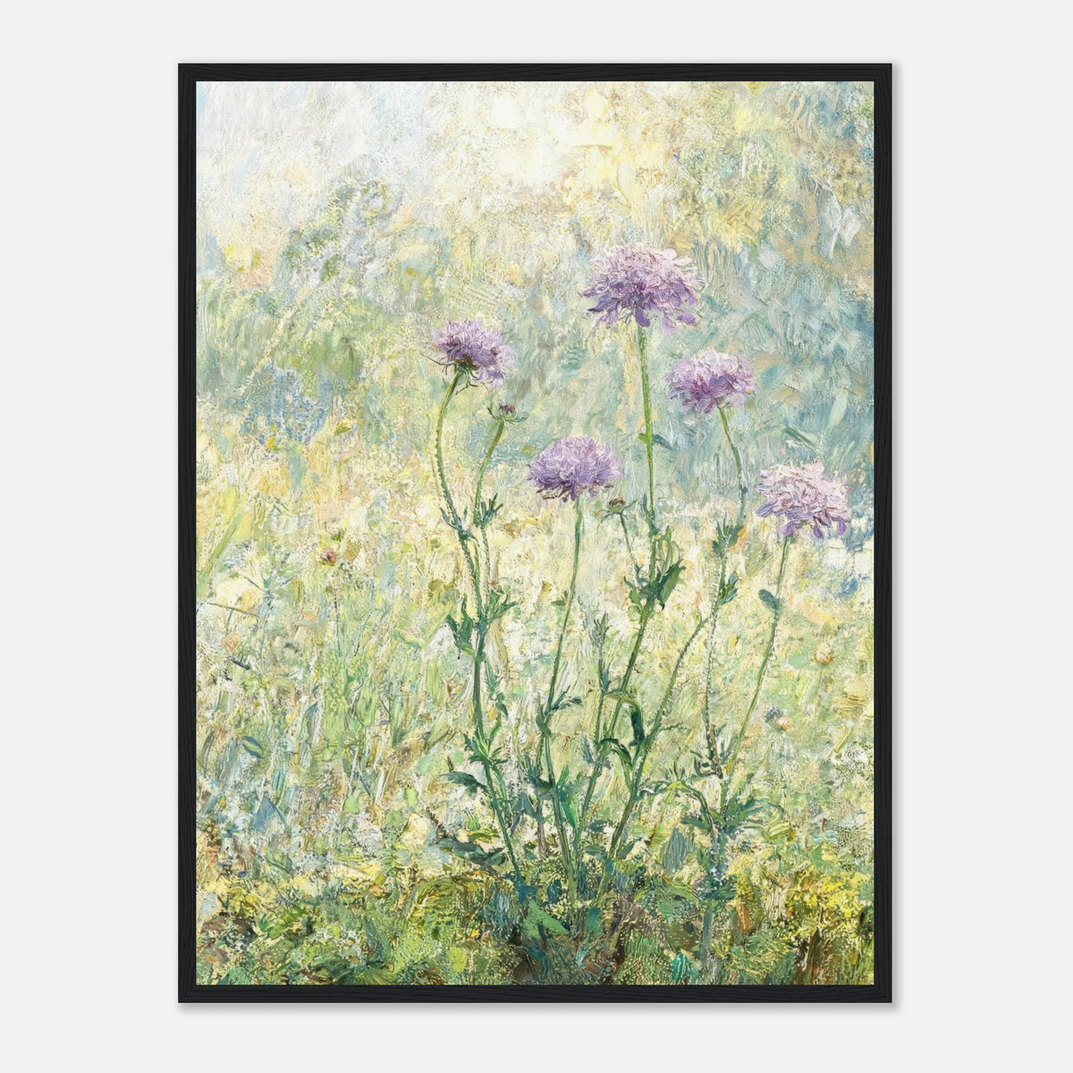 Wild Purple Blossoms in Sunlit Meadow Impressionist Art Print