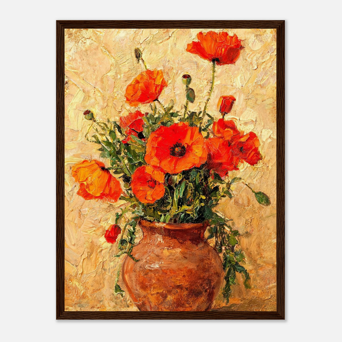 Vibrant Red Poppies in Terracotta Vase Impressionist Art Print