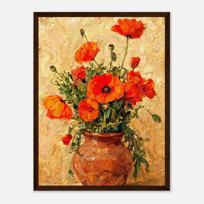 Vibrant Red Poppies in Terracotta Vase Impressionist Art Print
