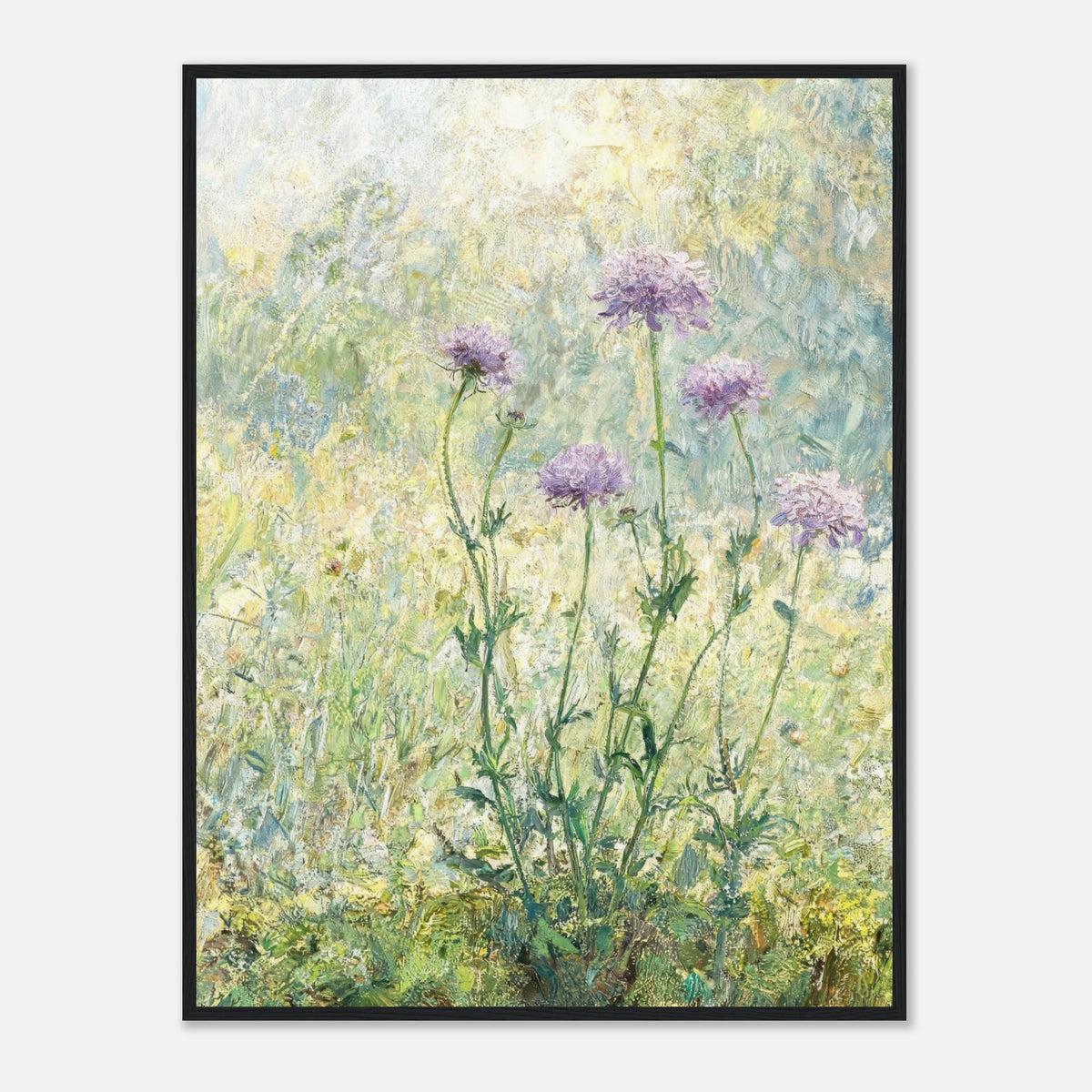 Wild Purple Blossoms in Sunlit Meadow Impressionist Art Print