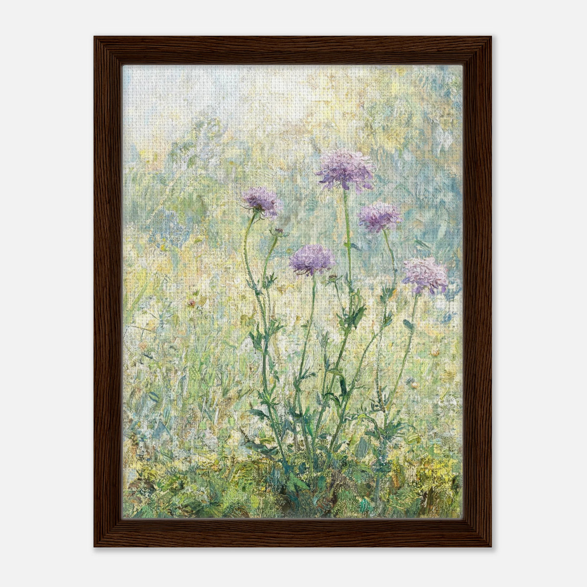 Wild Purple Blossoms in Sunlit Meadow Impressionist Art Print