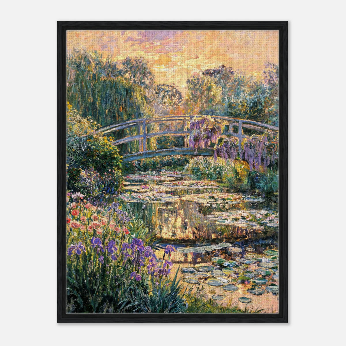 Golden Sunset Japanese Bridge Impressionist Art Print